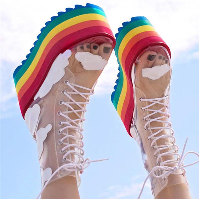 platform rainbow boots