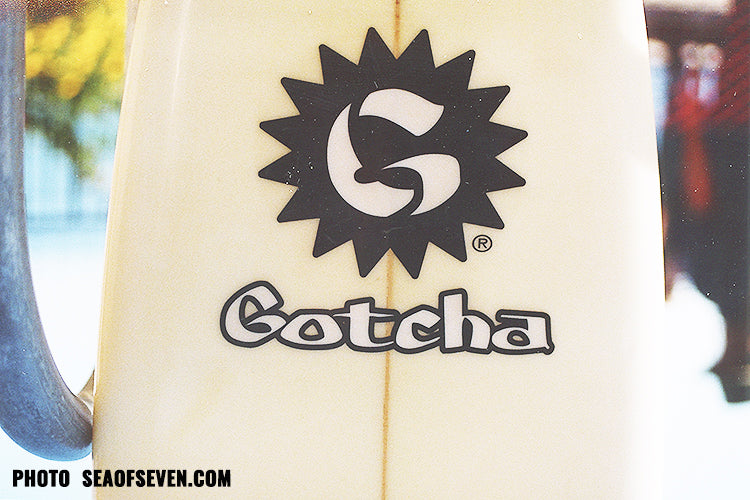 gotcha sticker on surfboard