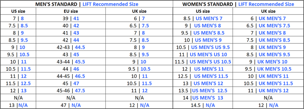 shoe size chart