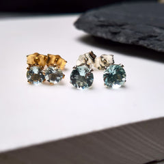 Aquamarine stud earrings close up