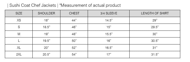 Chef Coat Size Chart