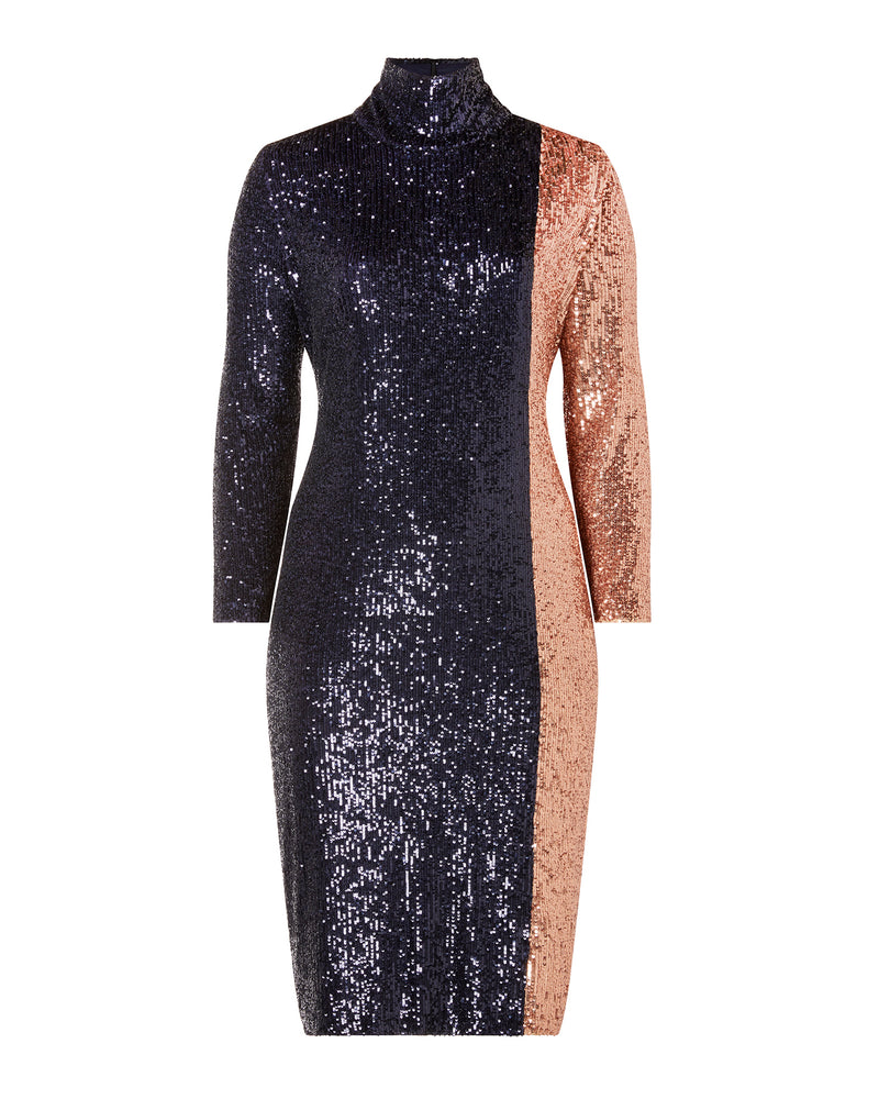 navy sequin midi dress