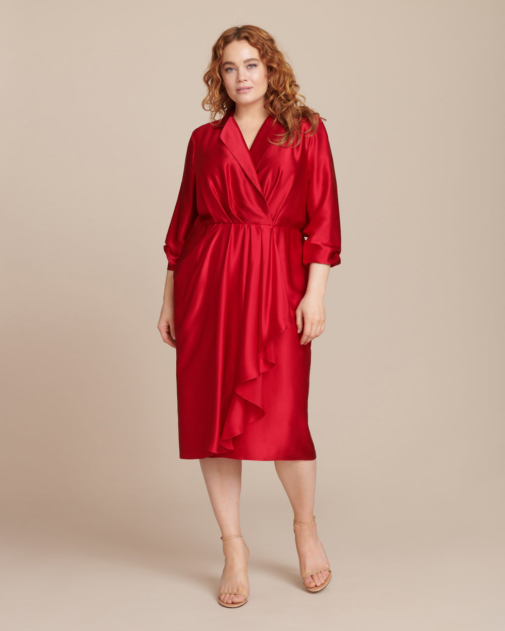 red silk long sleeve dress