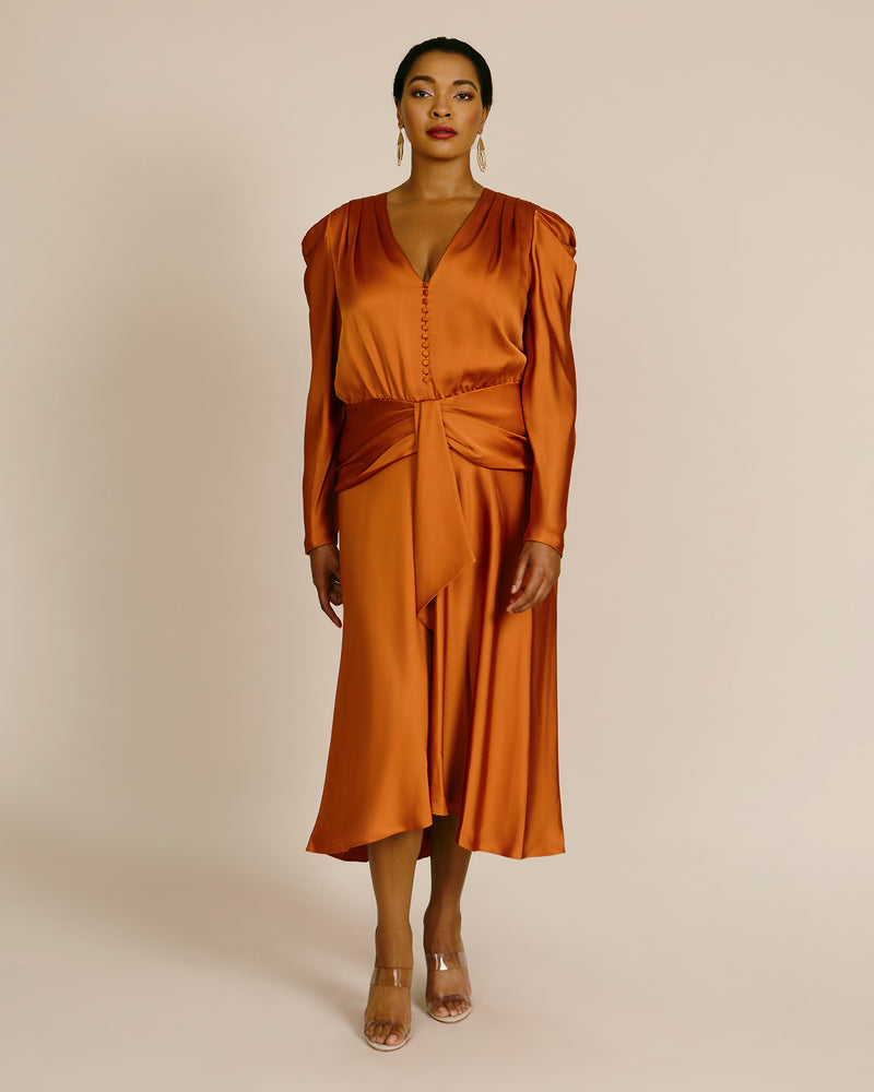 Jonathan Simkhai Toffee Annalise Satin Puff Sleeve Midi Dress – 11 Honoré