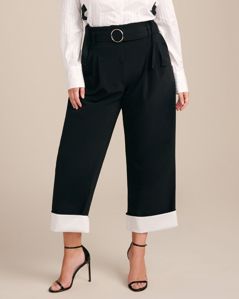 Yigal Azrouël Jet Black High-Waisted Double Pleated Pants with Belt ...