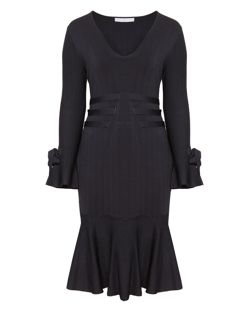 Jonathan Simkhai Black Exclusive Grommet Jacquard V-Neck Ruffle Dress ...