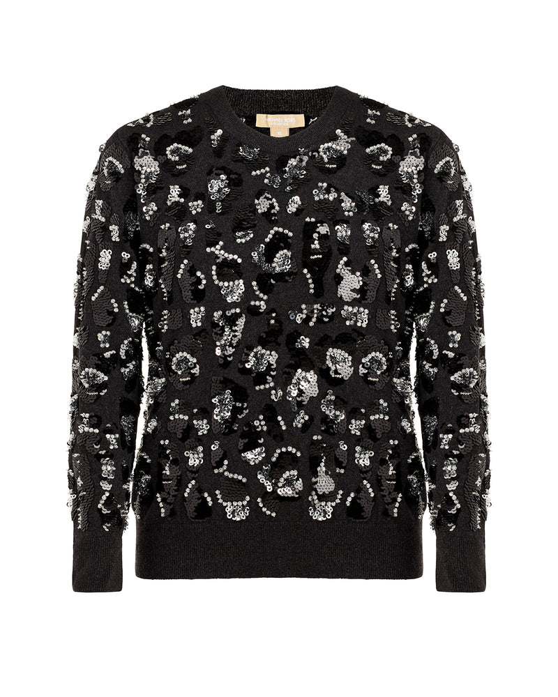 Michael Kors Collection Charcoal Cashmere Leopard Print Sweater – 11 Honoré
