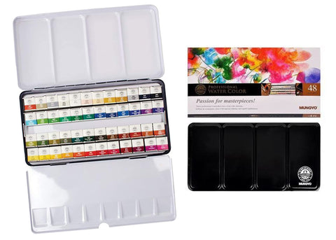  Mungyo Professional Half Pan Size Water Colors Set in Tin  Case/Integral Mixing Palette in The lid (12 Colors)