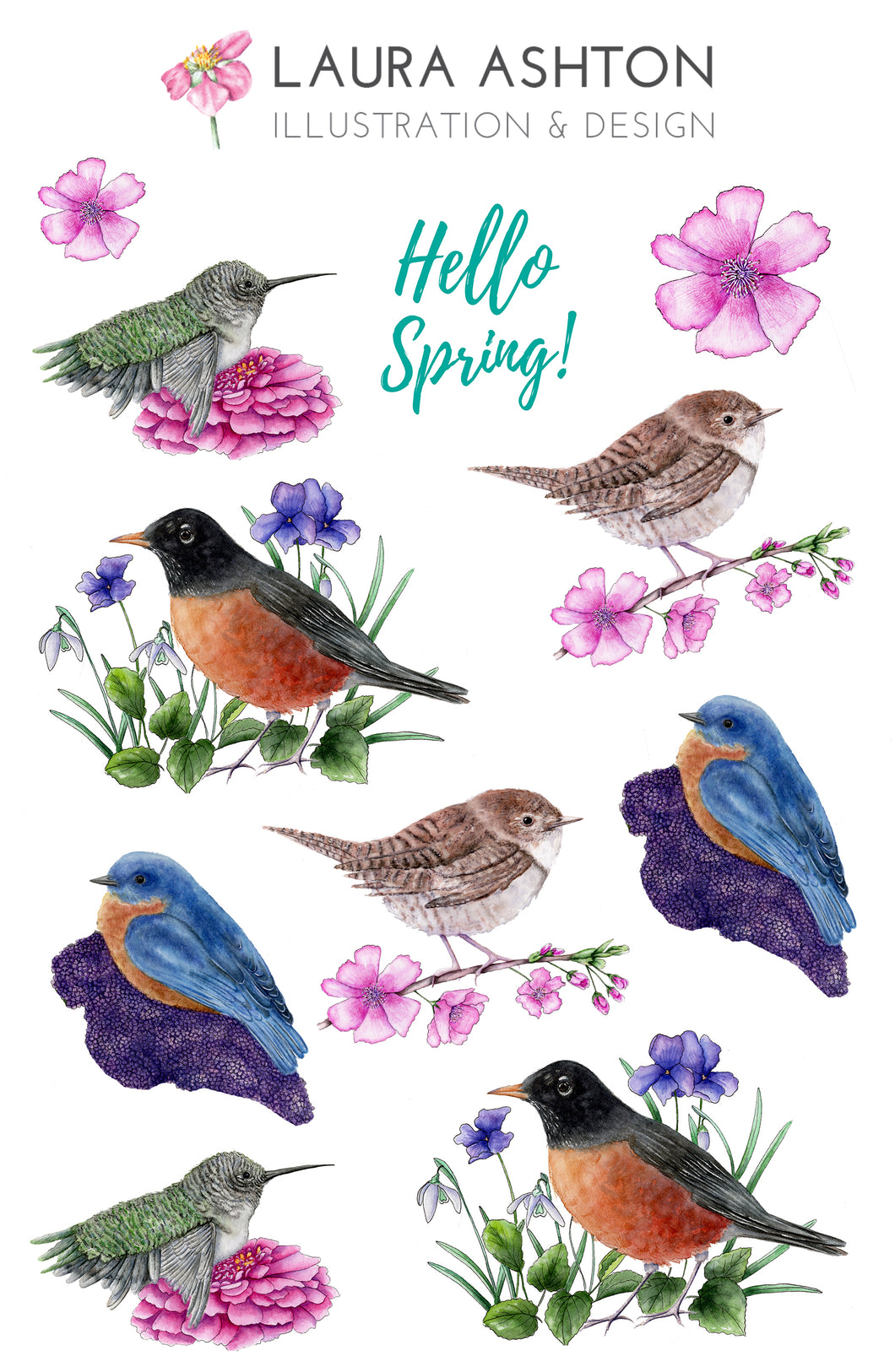 watercolor spring birds printable sticker sheet laura watson art