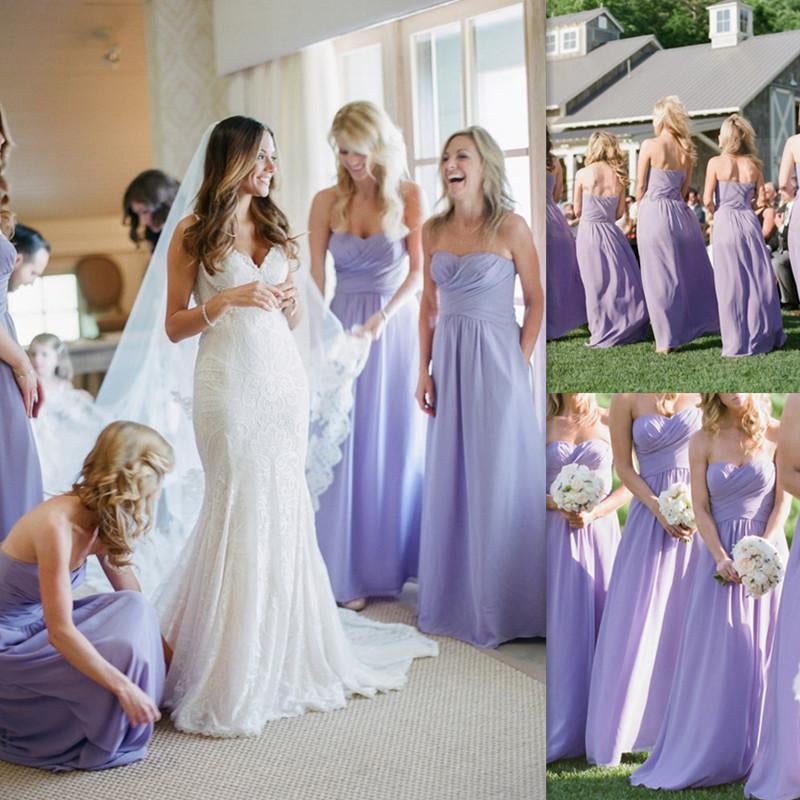 Charming Lavender Long Strapless Sweetheart Wedding Party Dress Brides ...