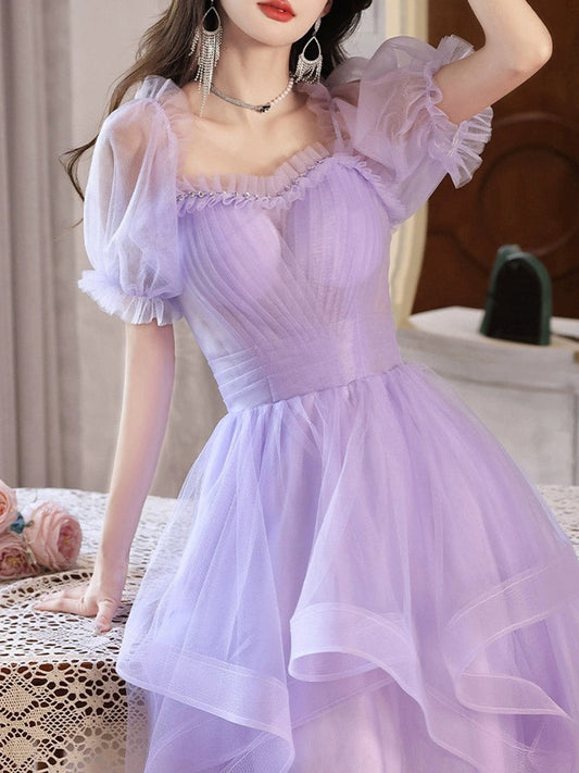 Purple Juniors Bead Halter Top Short Prom Dress