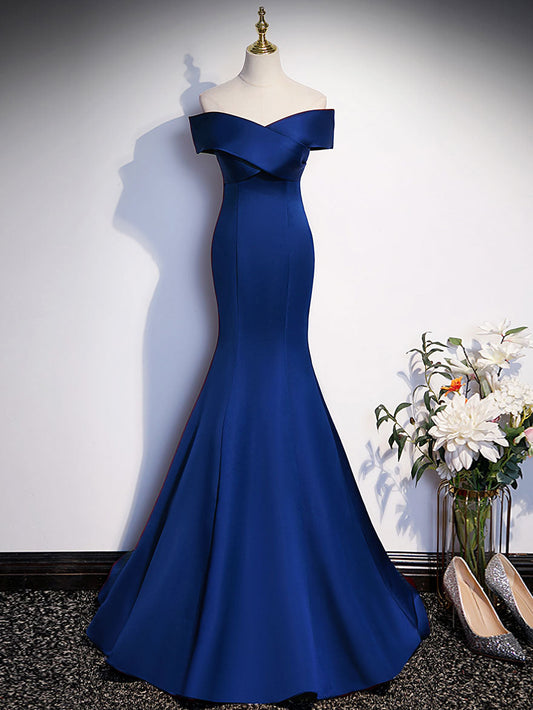 Spaghetti Strap Blue Velvet Mermaid Prom Dress with Big Bow Back