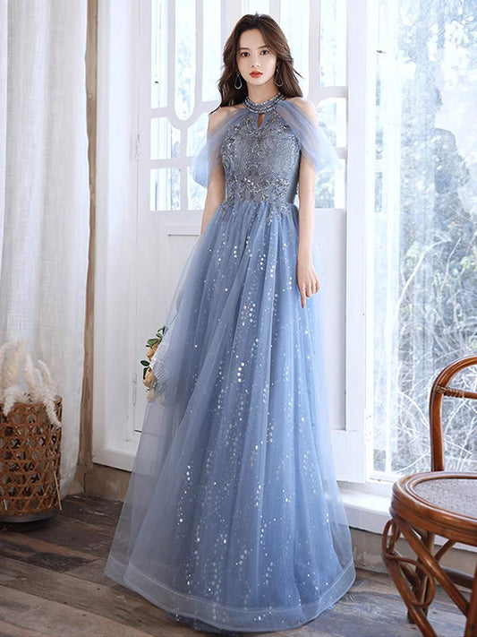 Fairy Princess Tule Light Blue Formal Dress Long Party Dress