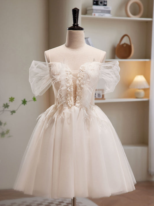 Romantic Flowy Sheer Tulle Short White Prom Dress Occasion Dress