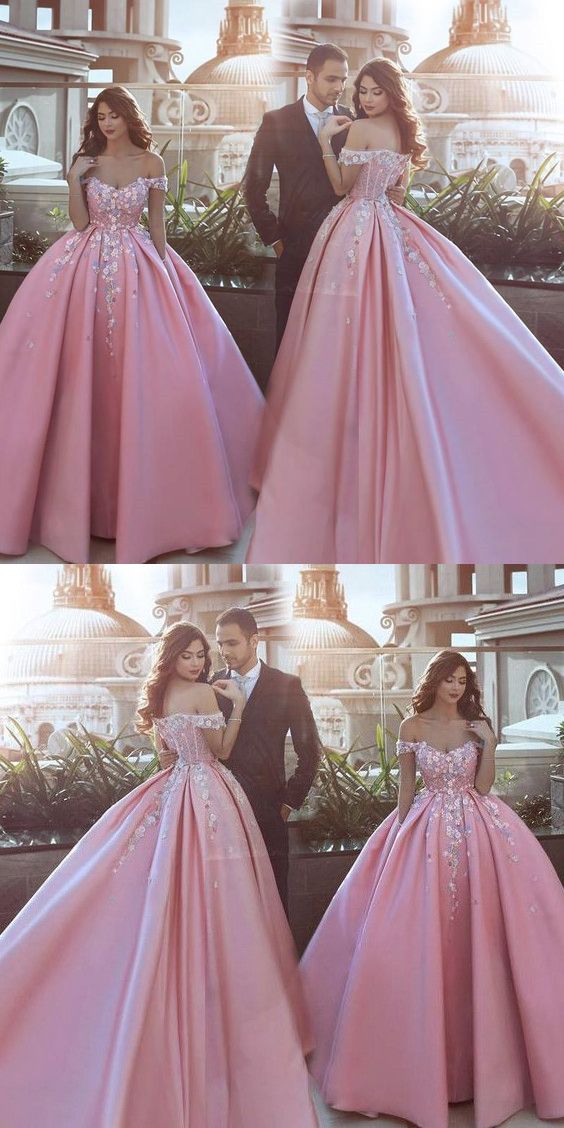 off the shoulder ball gown prom dress