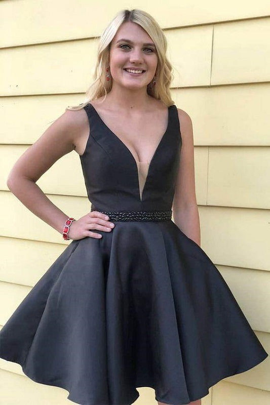 black plunge formal dress