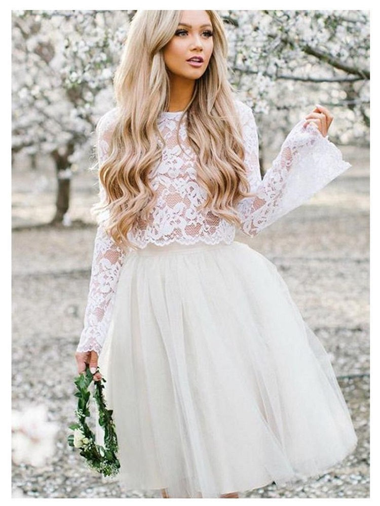 Casual Short Two Piece Wedding Dress with Lace Top, Bridal Separates ...