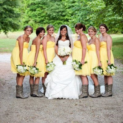 Halter Yellow Mini Short Length Satin Rustic Country Bridesmaid Dresses  with Cowboy Boots
