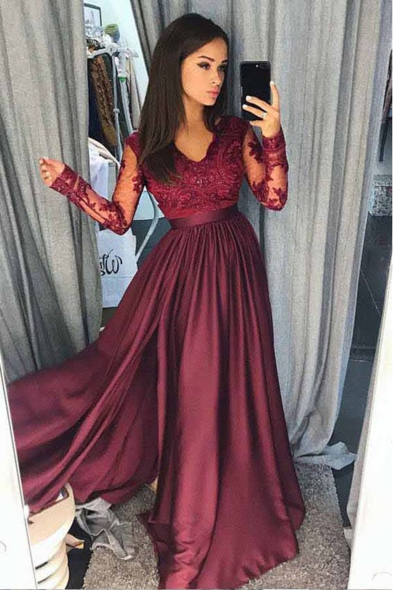Custom Modest Burgundy Long Sleeve Prom Dress Pretty Party Dressgdc1230 7489