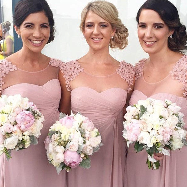 blush bridesmaid dresses long