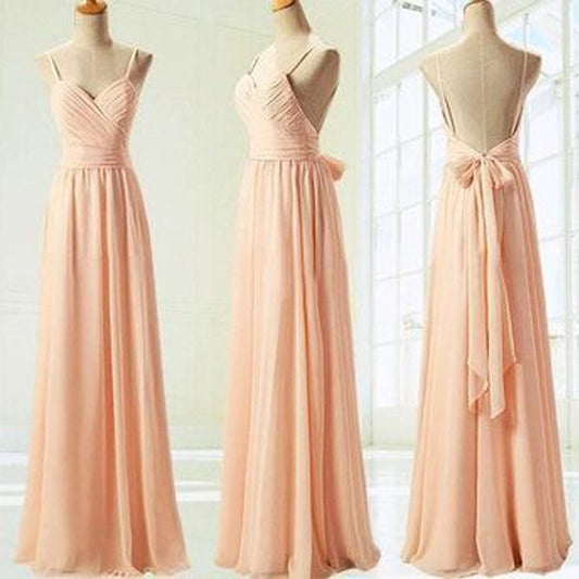 Light Pink Baby Pink Bridesmaid Dresses Long Strapless Chiffon Bridesmaid  Dresses