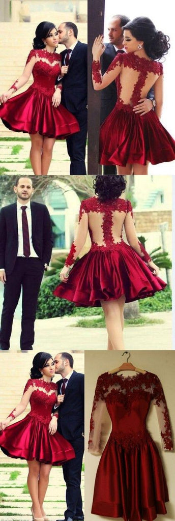 Long Sleeve Red Homecoming Dress with Sleeves Short Prom Dress Red ...