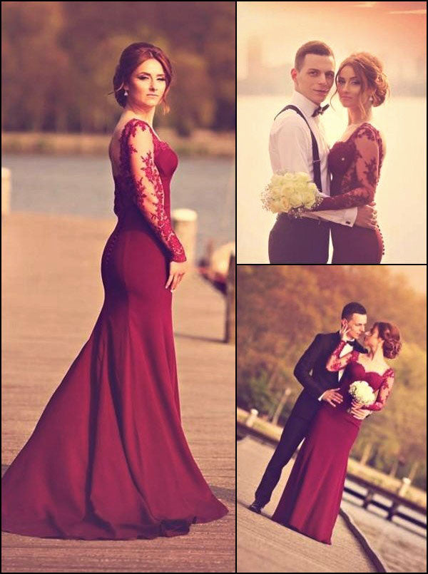 maroon long sleeve gown