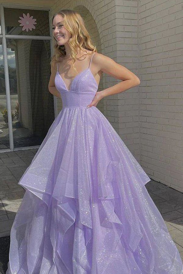 Lavender Ruffles Backless Poofy Prom Dress 1807
