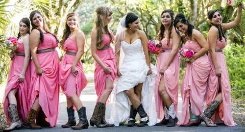 long bridesmaid dresses with cowboy boots
