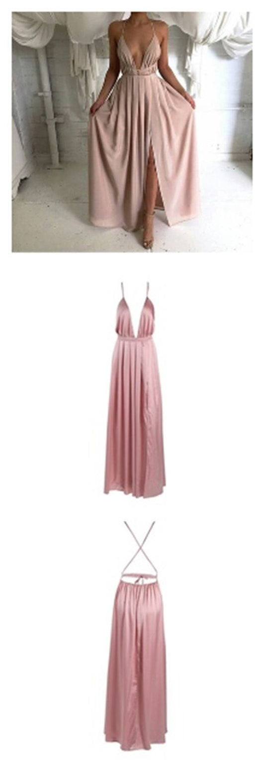 Fashion Dusty Pink 2 piece Slit Prom Dress with Pockets