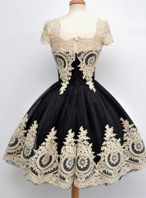 black and gold short prom dresses