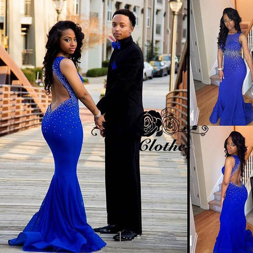 royal blue tight fitted prom dress