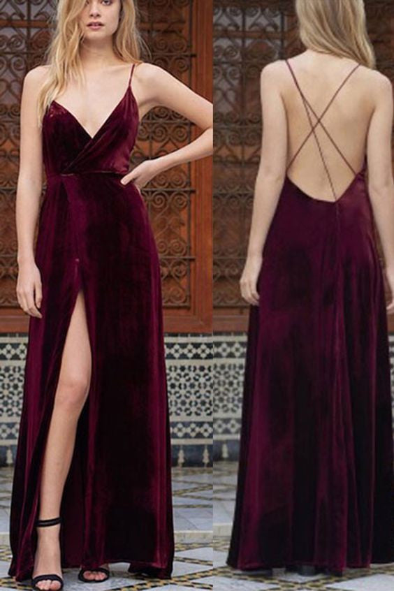 burgundy velvet evening dress