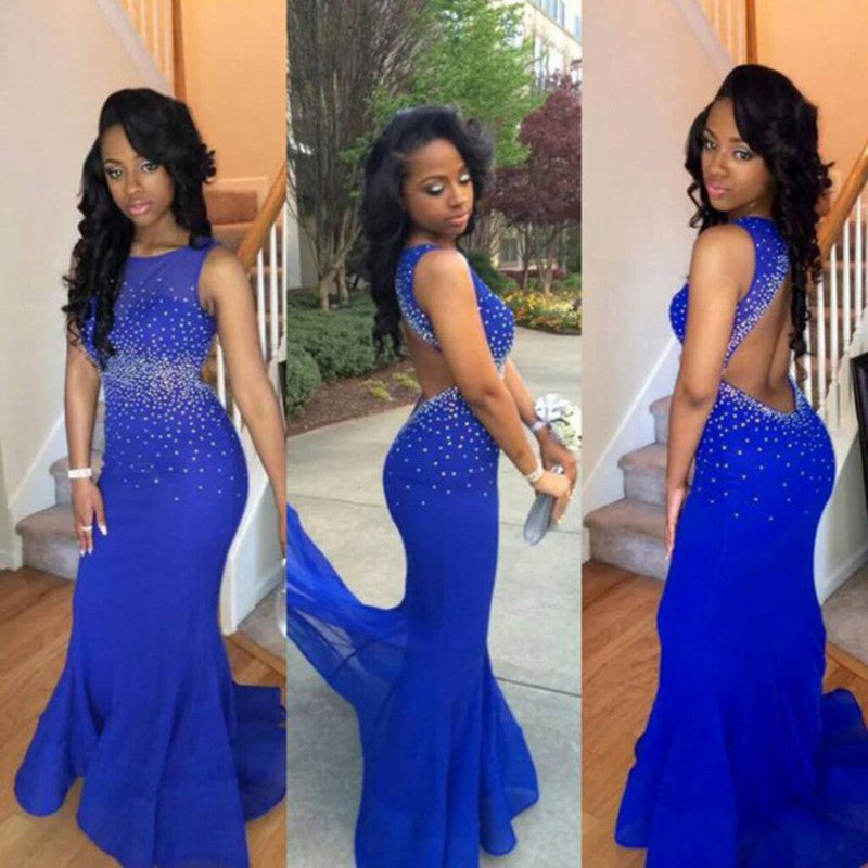 Prom Dress For Curvy Girls Open Back Prom Dress Royal Blue Prom Dress ...