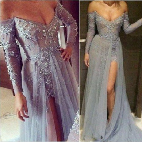dusty blue formal gowns