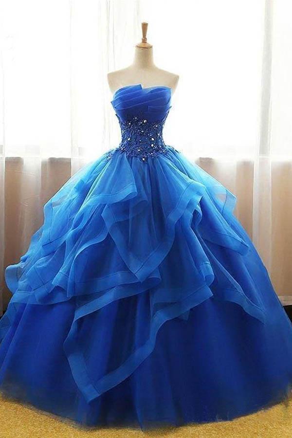 royal blue puffy prom dresses