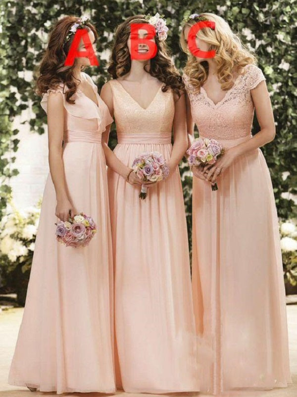 Mismatched Blush Pink Chiffon Bridesmaid Dressesfs084 3884