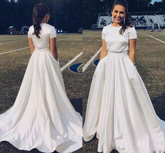 Modern Off the Shoulder Long Sleeve Crop Top Wedding Dress