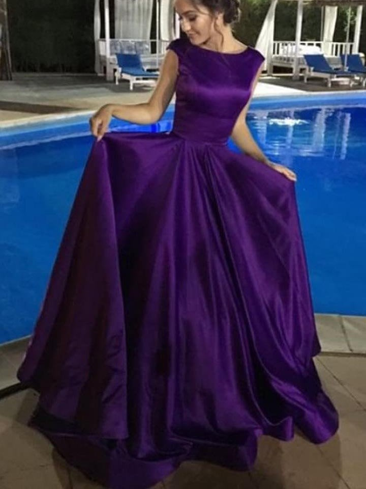 Modest Vintage Style Bateau Neck Long Purple Prom Dress Ball Gown Prom Dress 20171204 4713
