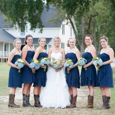 Navy Blue Country Style Strapless 