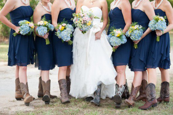 Navy Blue Country Style Strapless Chiffon Ruched Bridesmaid Dress with ...