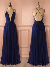 Navy Blue Flowy Tulle Long Plunge V neck Prom Dress Senior Graduation Formal Wear,GDC1171-Dolly Gown