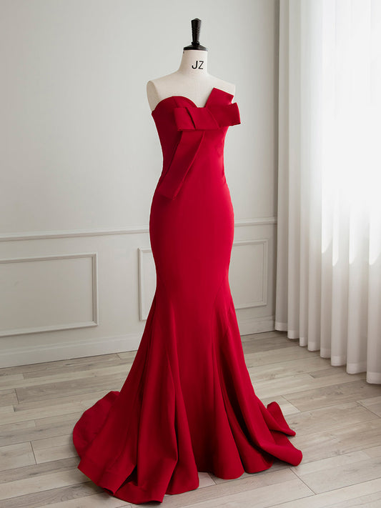 Red Silk Satin Sheath Spaghetti Straps Prom Dresses PL540