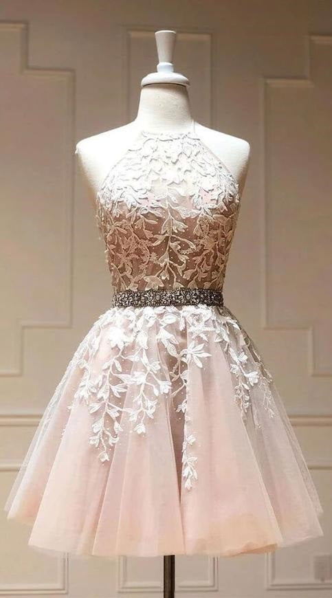 Cute Pearl Pink Floral Homecoming Dresses Short Prom Dress SD1248