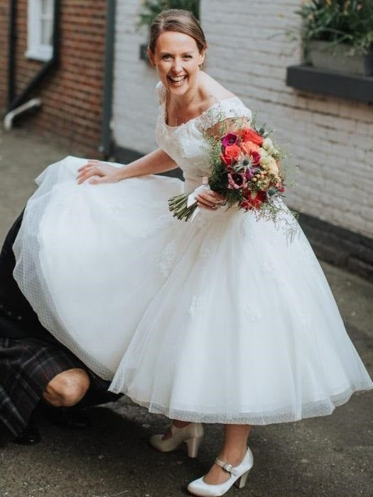 polka dot lace wedding dress