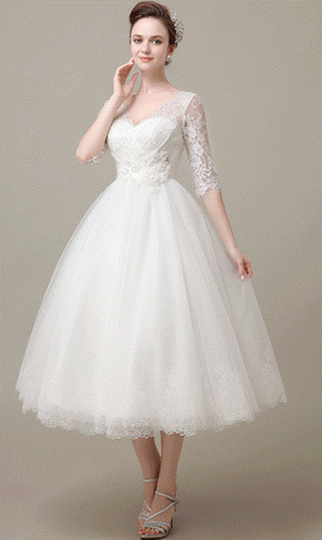tea length lace bridal gowns