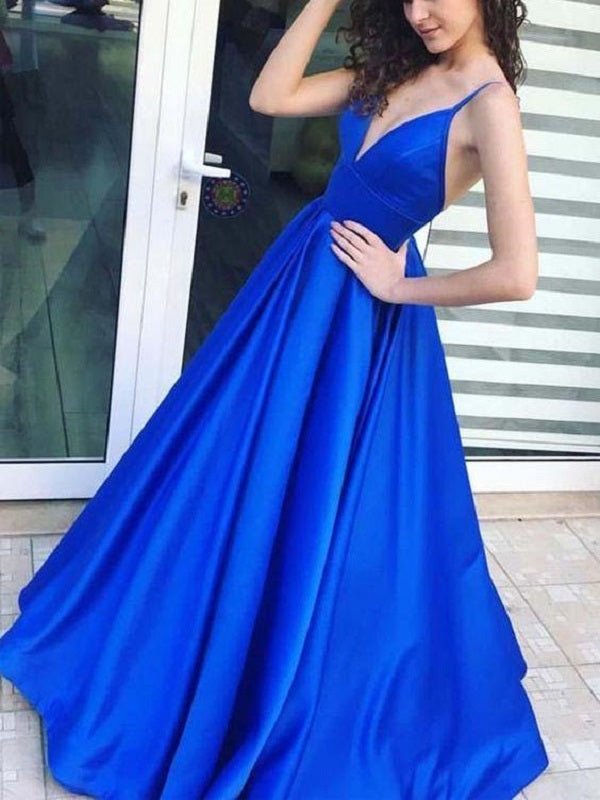 Royal Blue Satin Plain 8TH Grade Formal Dres Blue Prom Dress,GDC1253