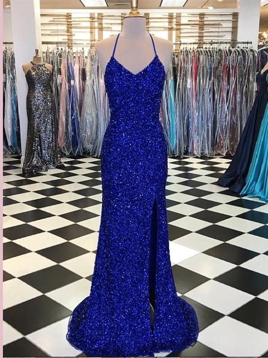 blue sequin dress long