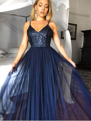 blue flowy prom dress