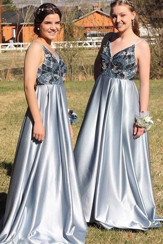 dusty blue sparkly bridesmaid dresses